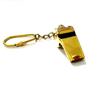 Antique Security Guard Whistle Brass Keychain